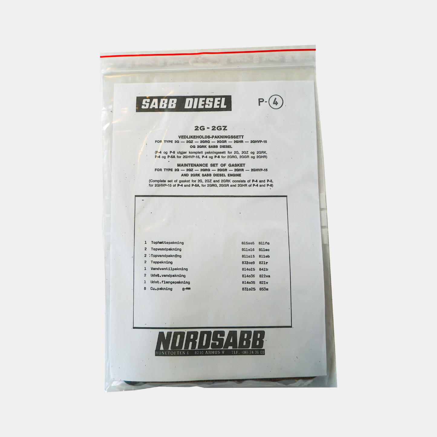 Sabb - Pakningssæt 2G top